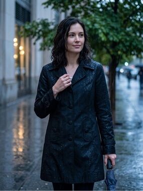 Black Women's Mid-Length Button Jacket